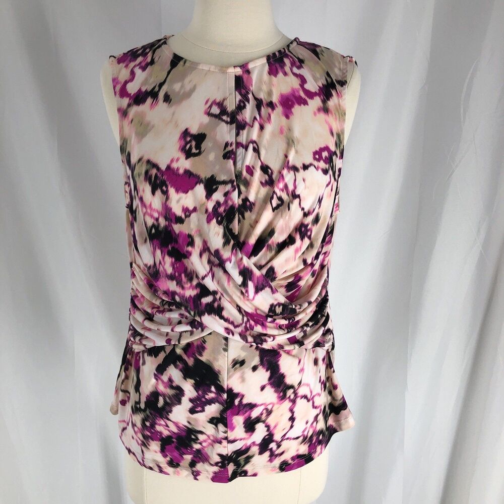DKNY Womens Sleeveless Wrap Top Pink Keyhole Neck Draped Blouse Size Medium